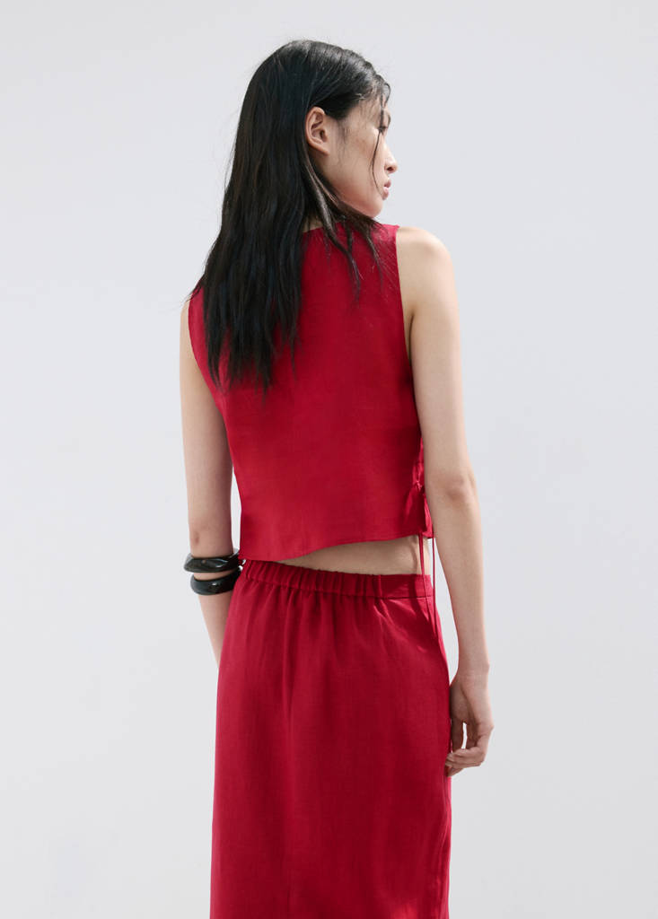 Linen top with ties — Red