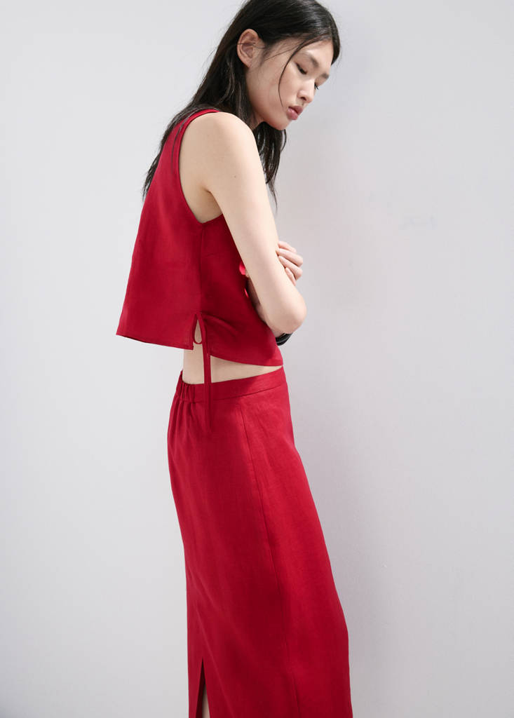 Linen top with ties — Red