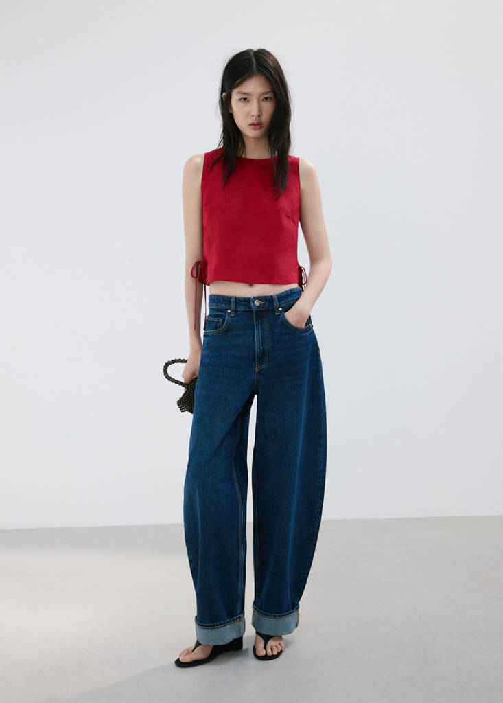 Linen top with ties — Red