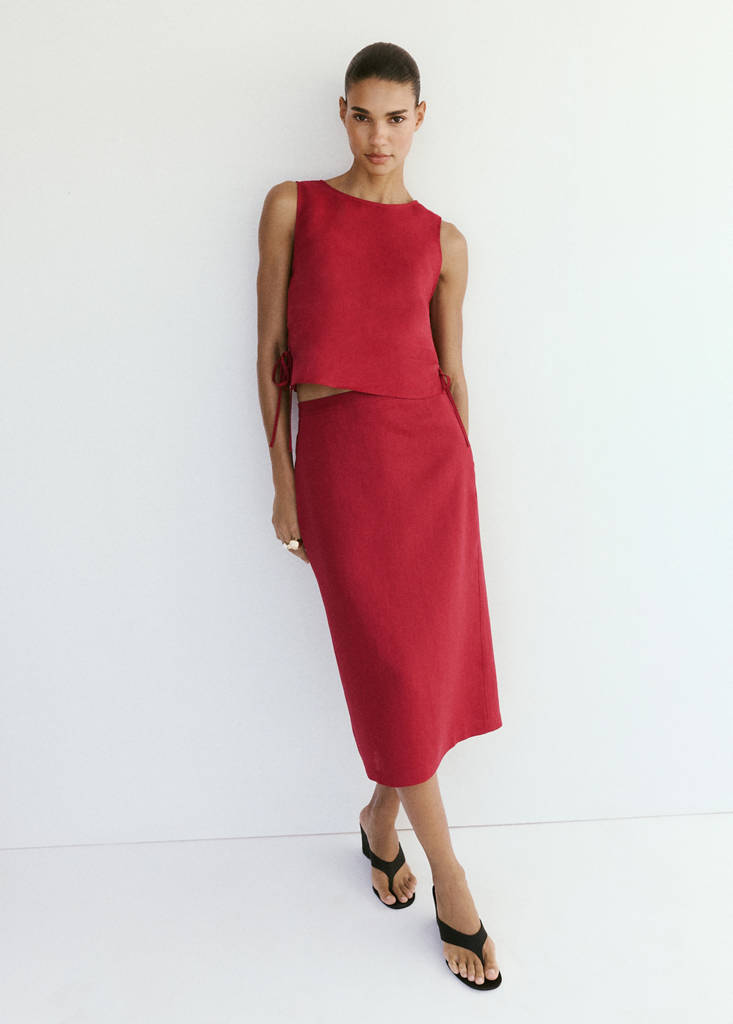 Linen top with ties — Red