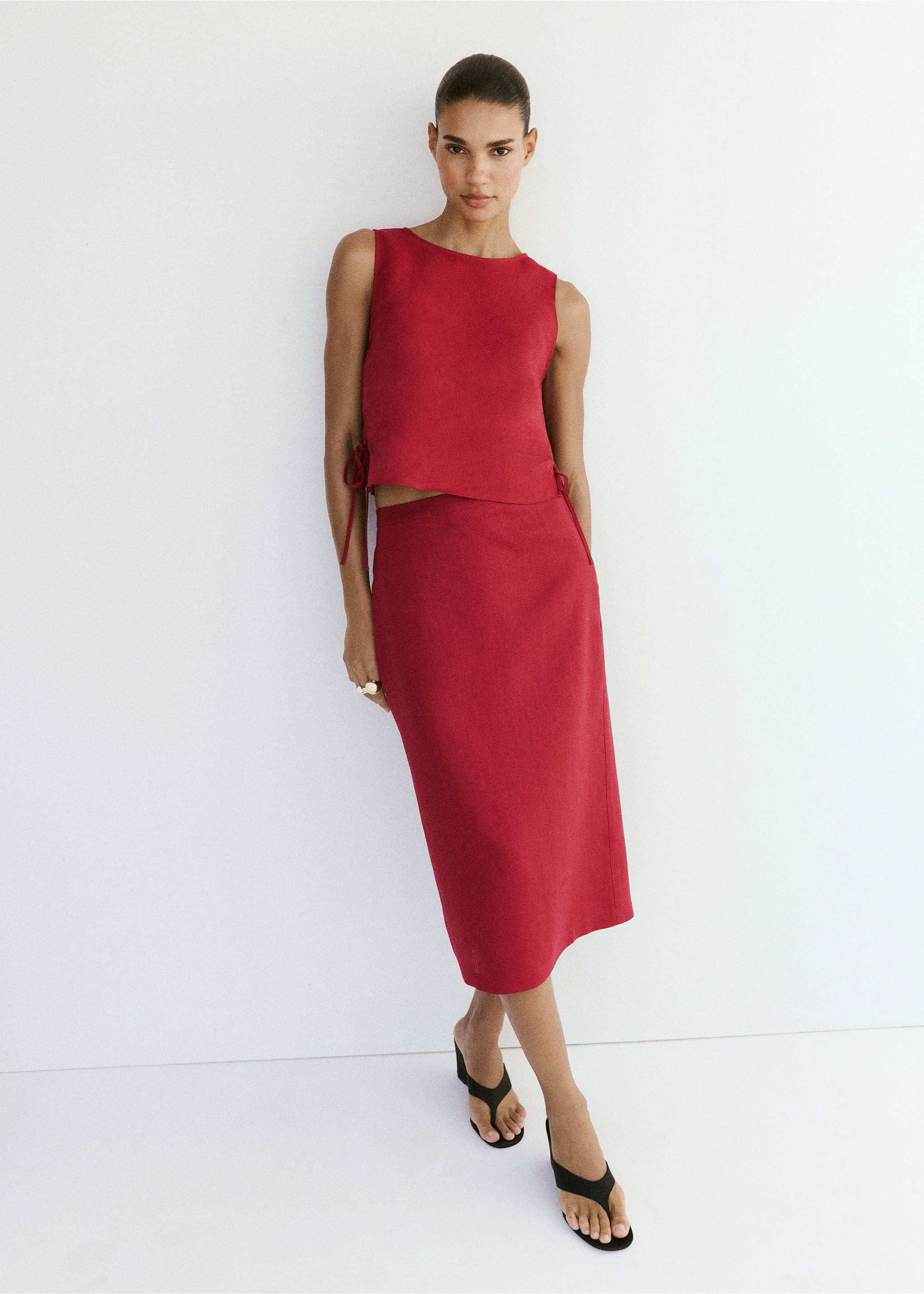 Linen top with ties - General plane, Red. Ref: 27067927-01.