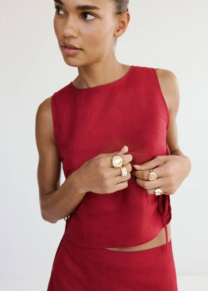 Linen top with ties — Red