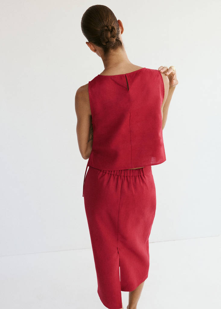 Linen top with ties — Red