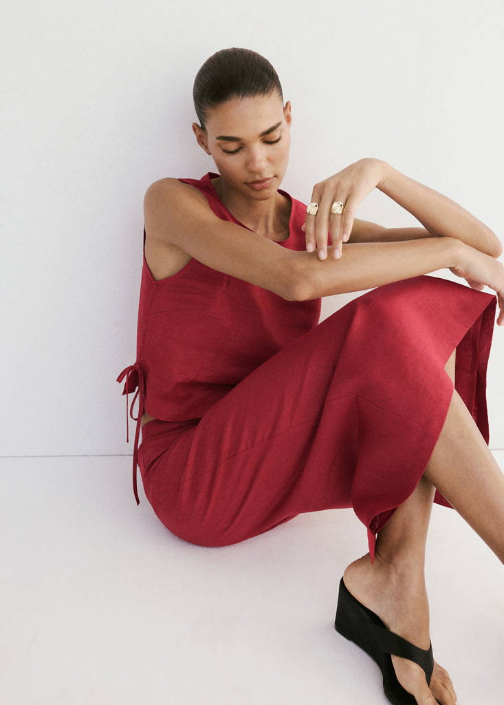 Linen top with ties — Red