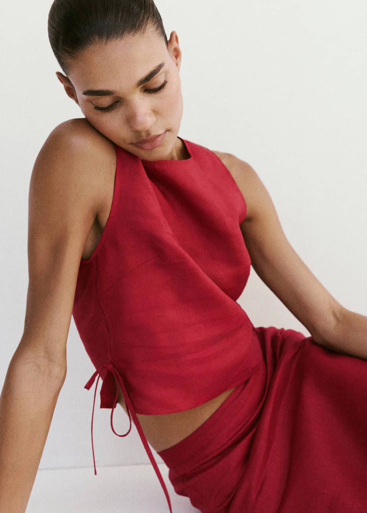 Linen top with ties — Red