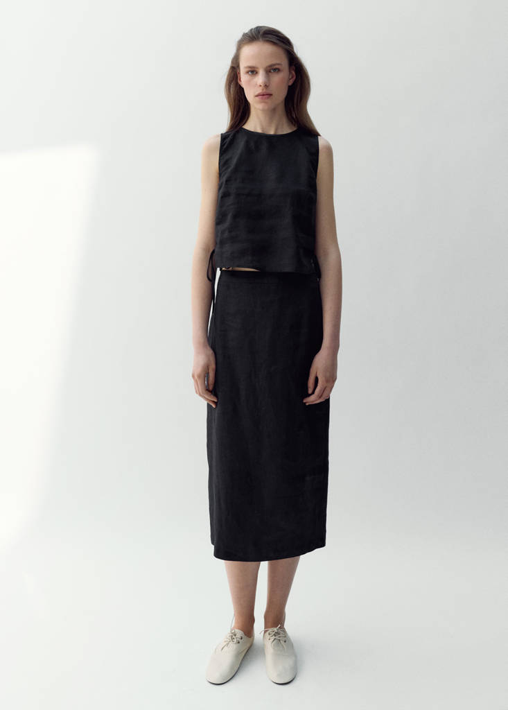 Linen top with ties — Black