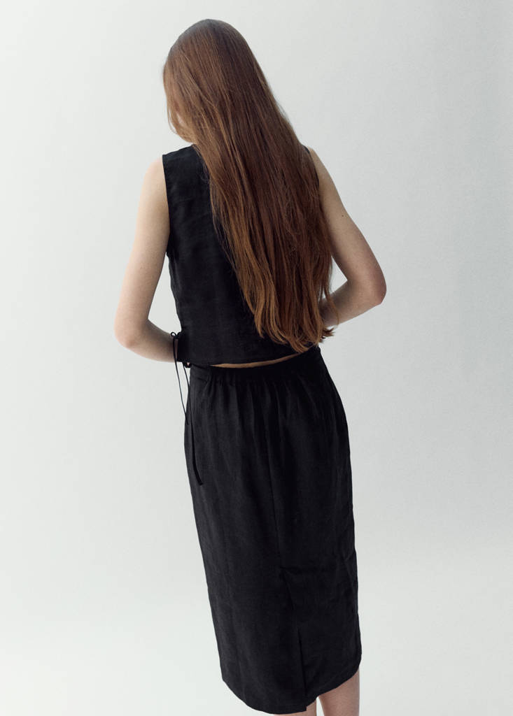 Linen top with ties — Black