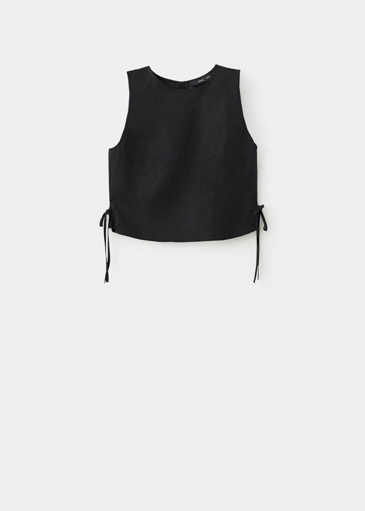 Linen top with ties — Black