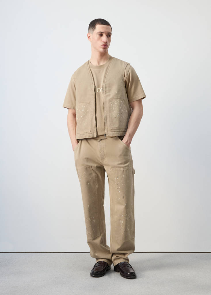 Splatter effect denim waistcoat — Beige