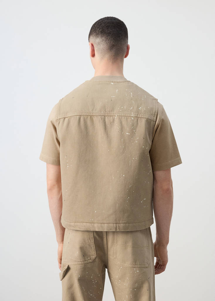 Splatter effect denim waistcoat — Beige