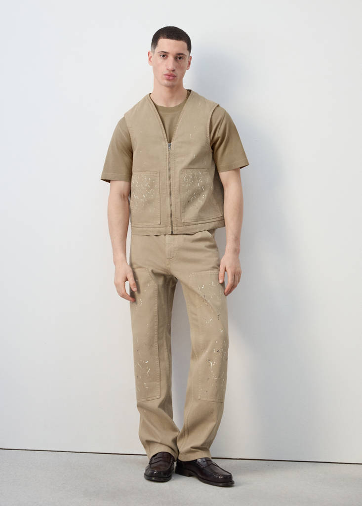 Splatter effect denim waistcoat — Beige