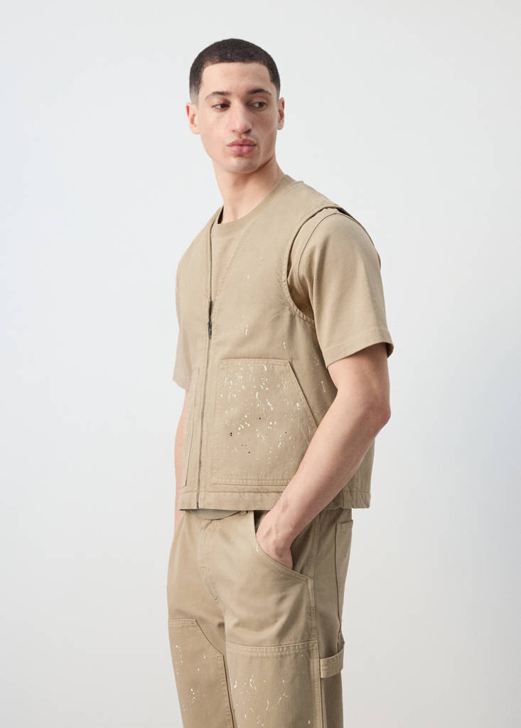 Splatter effect denim waistcoat — Beige