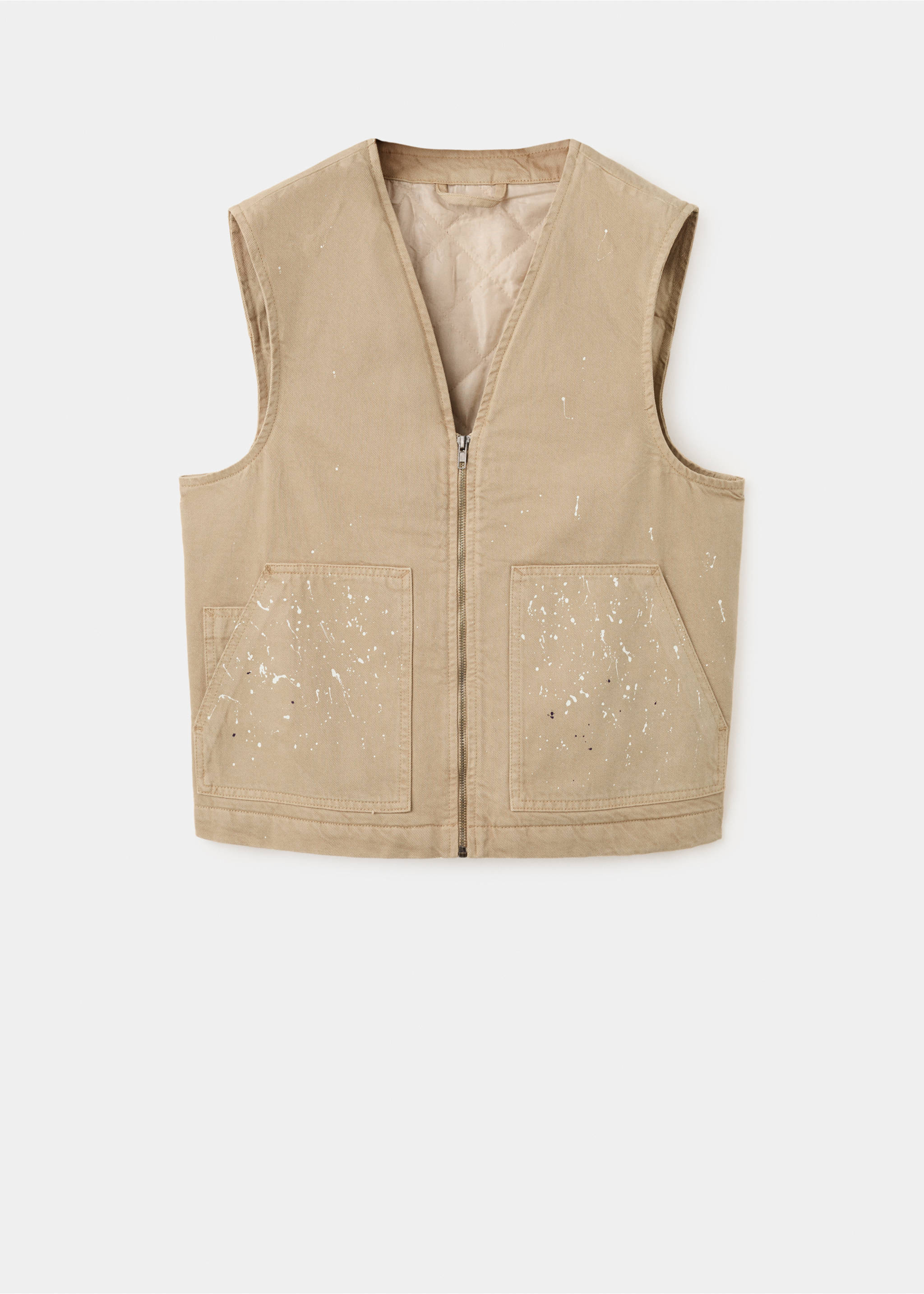 Splatter effect denim waistcoat - Article without model, Beige. Ref: 27067930-00.