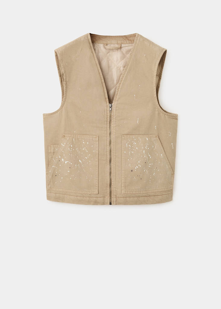 Splatter effect denim waistcoat — Beige