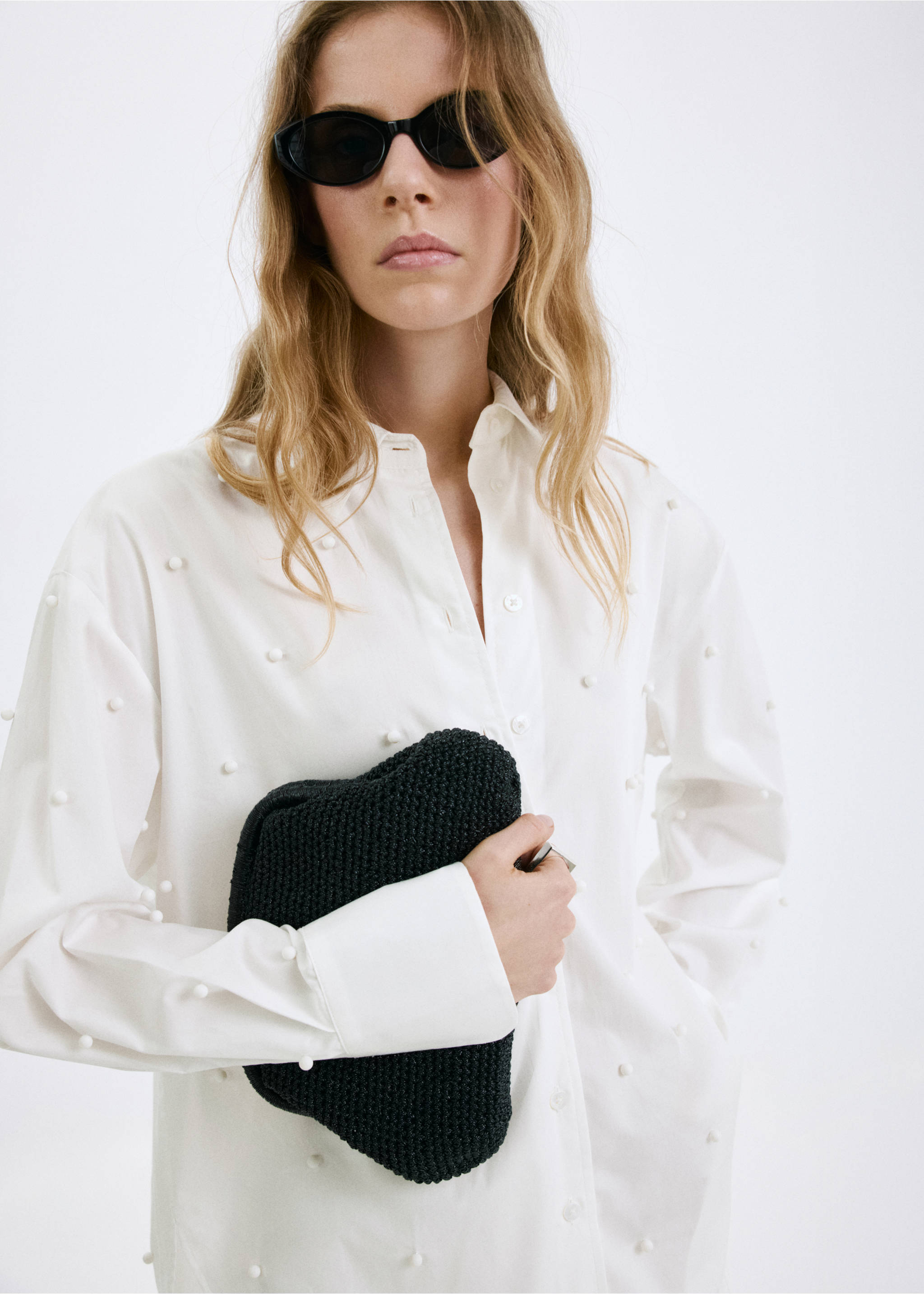 Chemise lyocell perles - Plan moyen, Blanc cassé. Ref: 27067931-00.