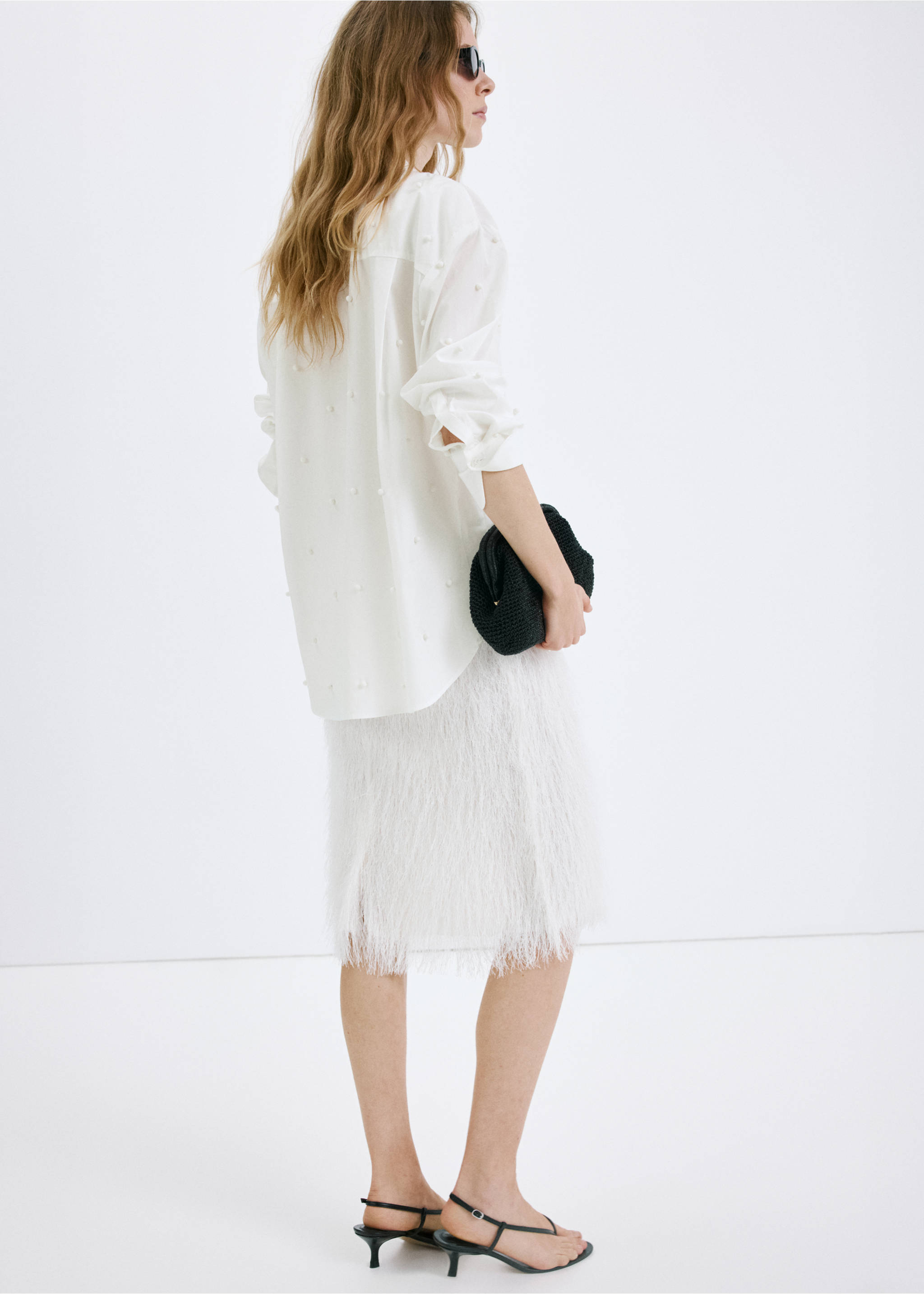 Chemise lyocell perles - Verso de l’article, Blanc cassé. Ref: 27067931-00.