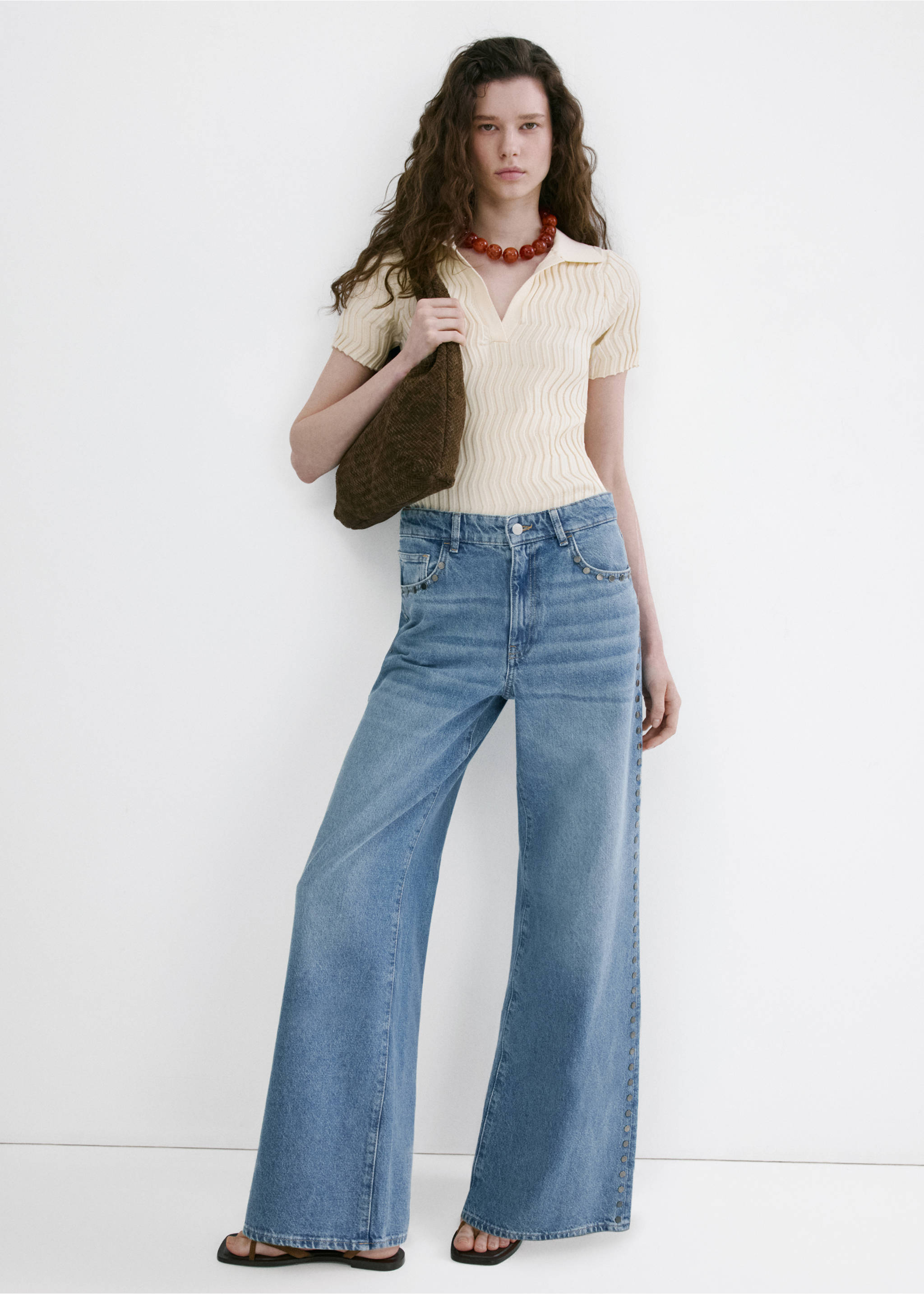 Straight-fit jeans with studs - General plane, Medium Blue. Ref: 27067938-00.