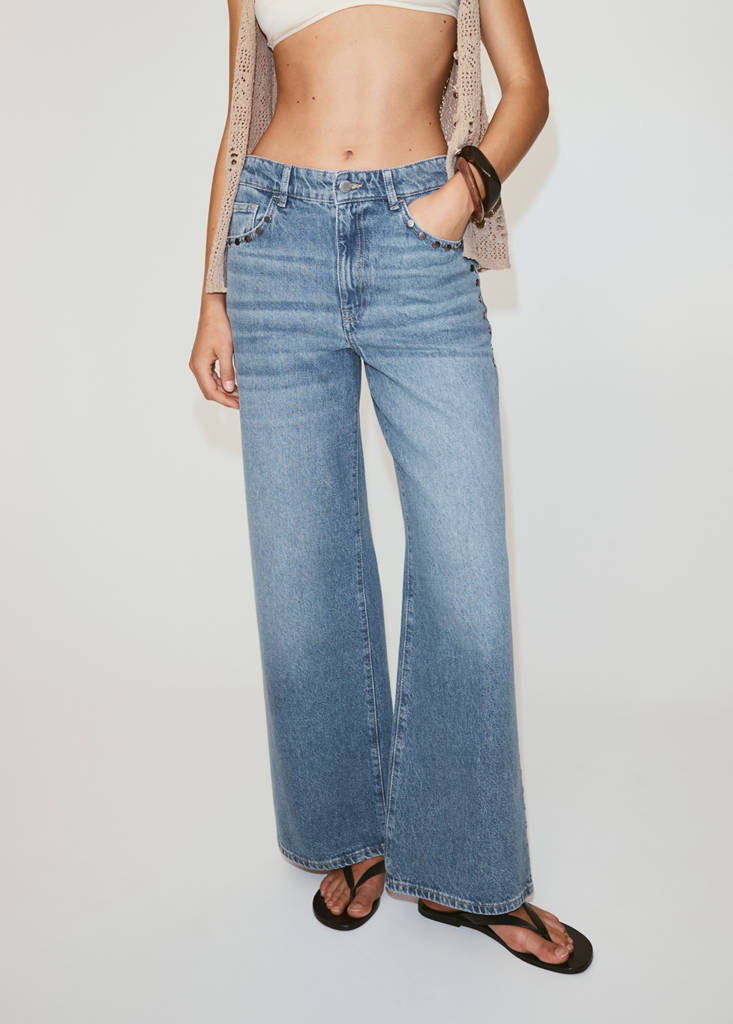 Straight-fit jeans with studs — Medium Blue