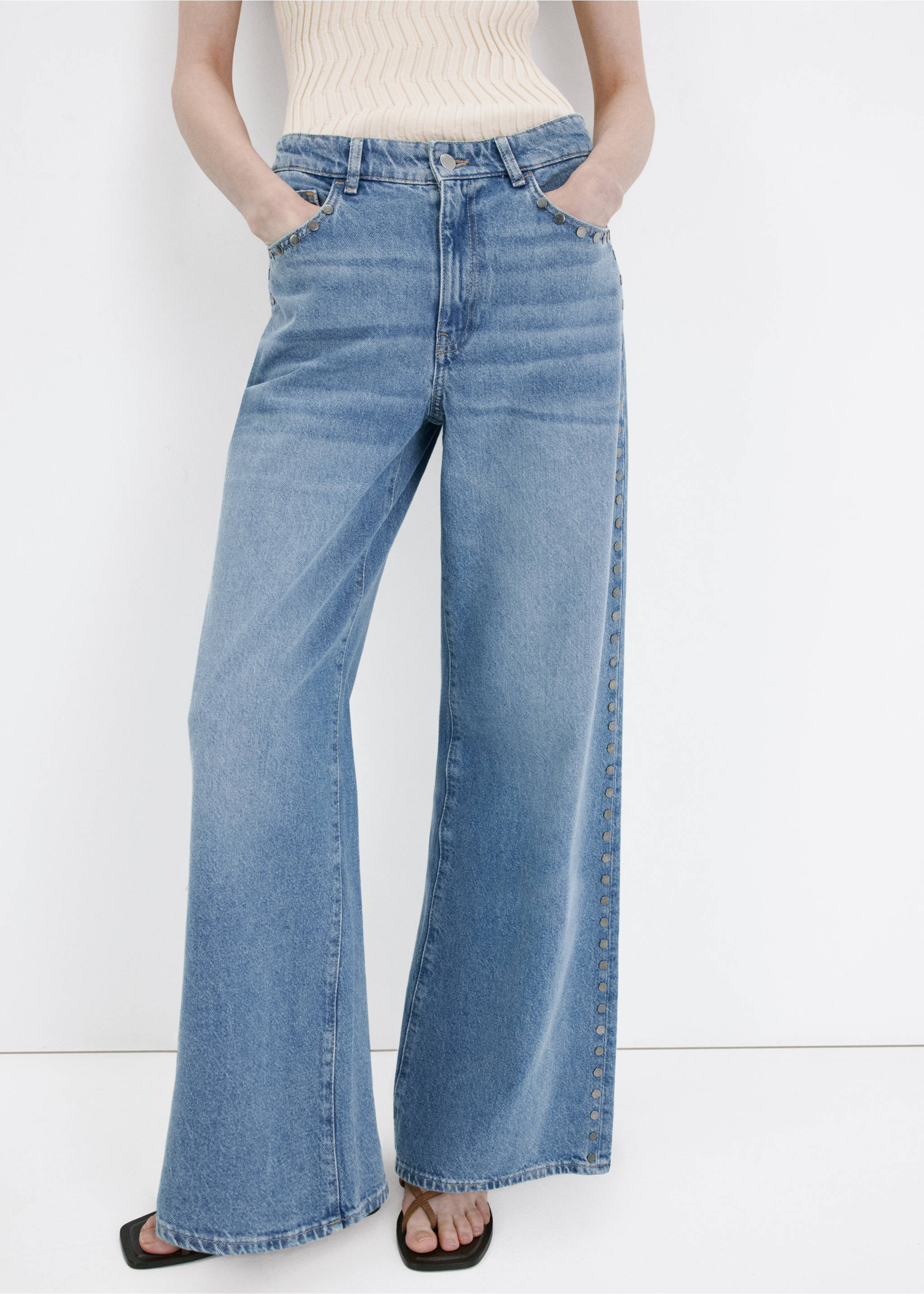 Straight-fit jeans with studs - Medium plane, Medium Blue. Ref: 27067938-00.