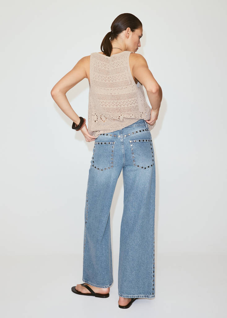 Straight-fit jeans with studs — Medium Blue