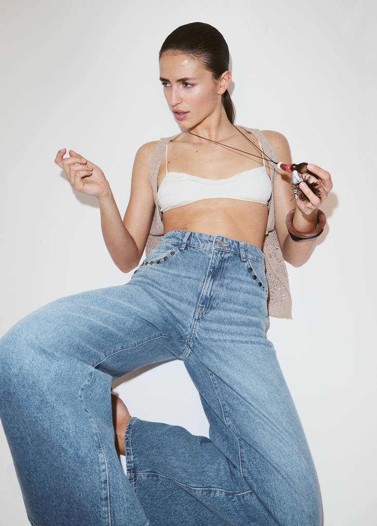 Straight-fit jeans with studs — Medium Blue