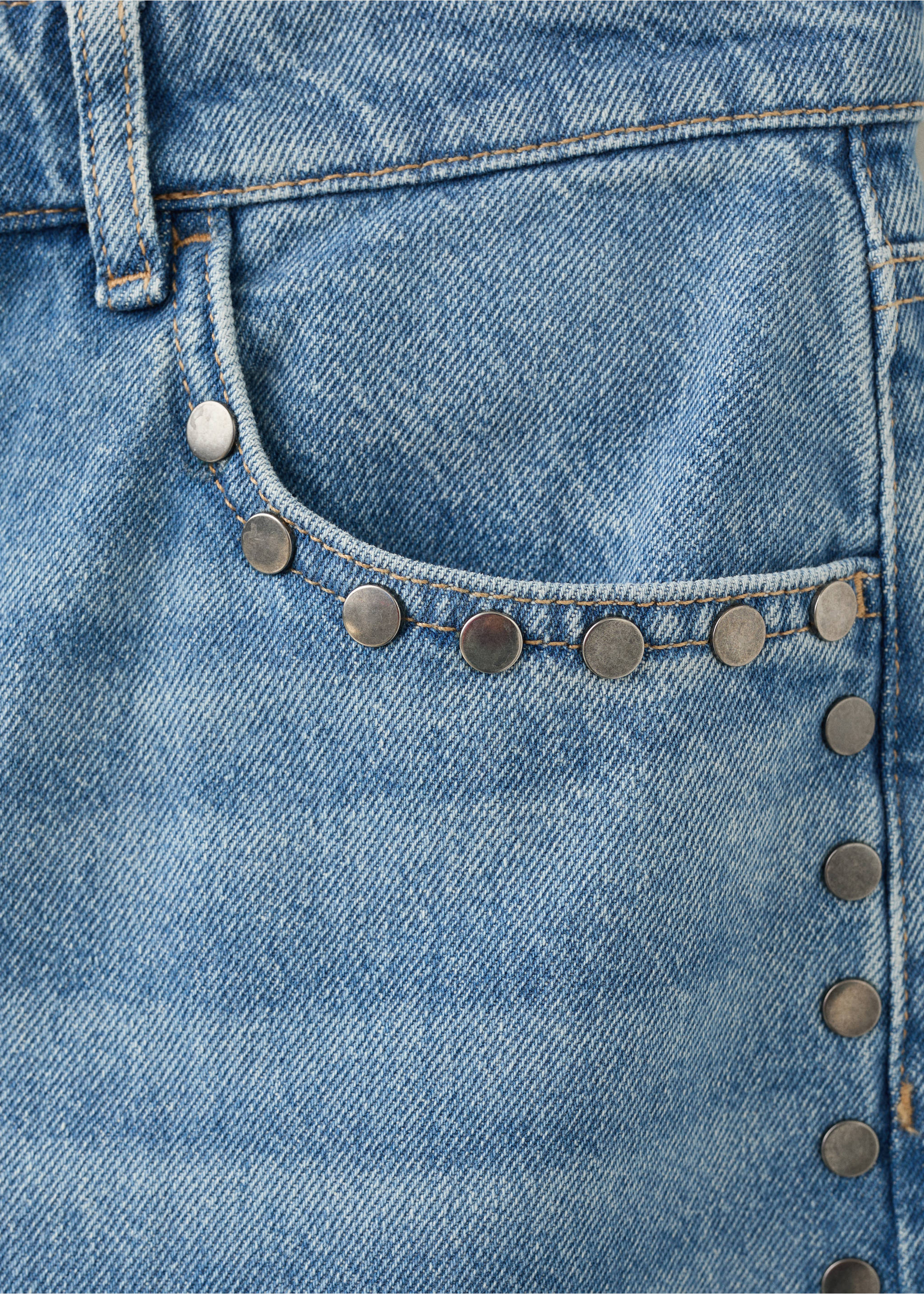 Straight-fit jeans with studs - Details of the article 0, Medium Blue. Ref: 27067938-00.