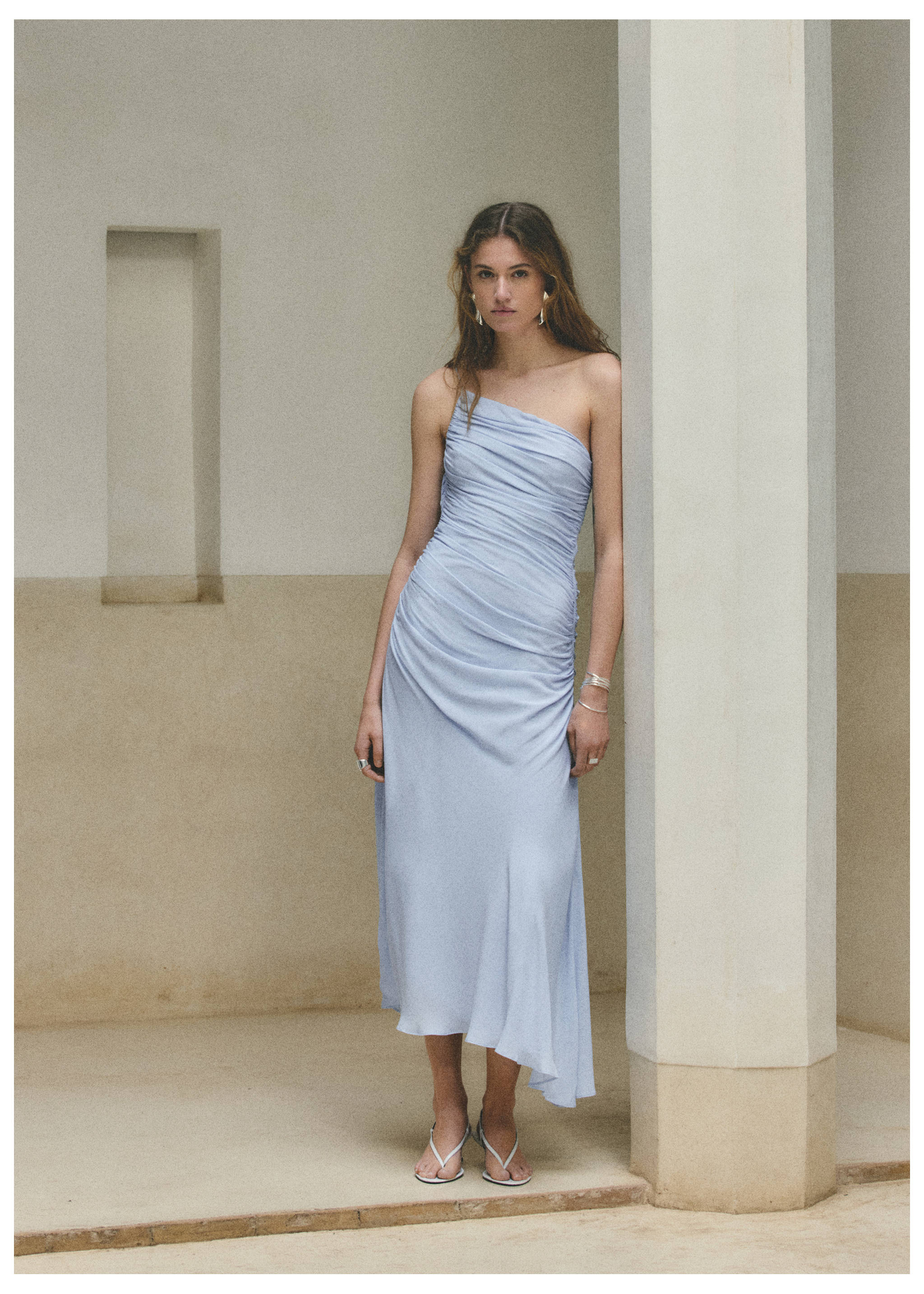 Asymmetrical pleated dress - General plane, Sky Blue. Ref: 27067940-00.