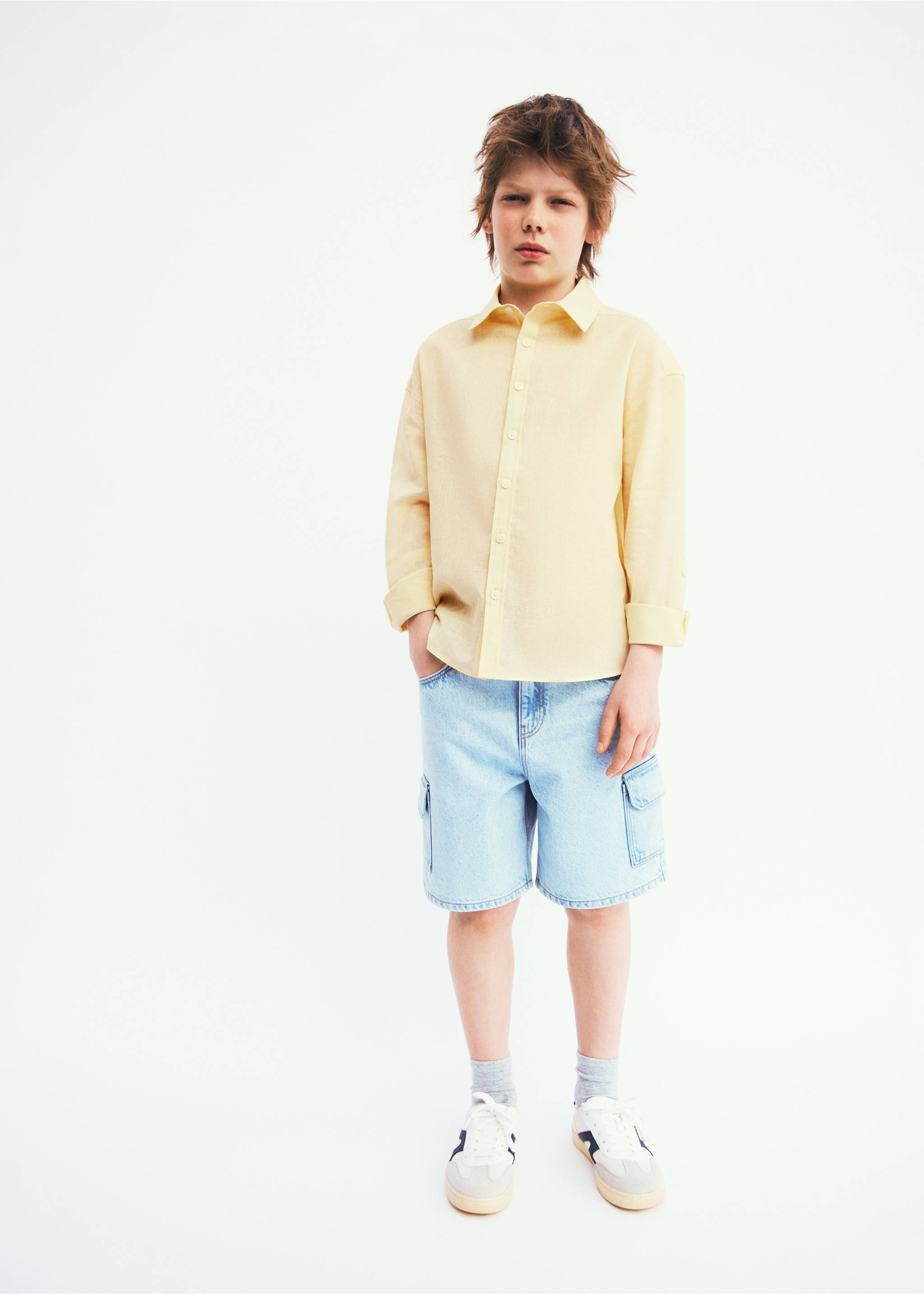 Straight linen shirt - General plane, Vanilla. Ref: 27068263-00.