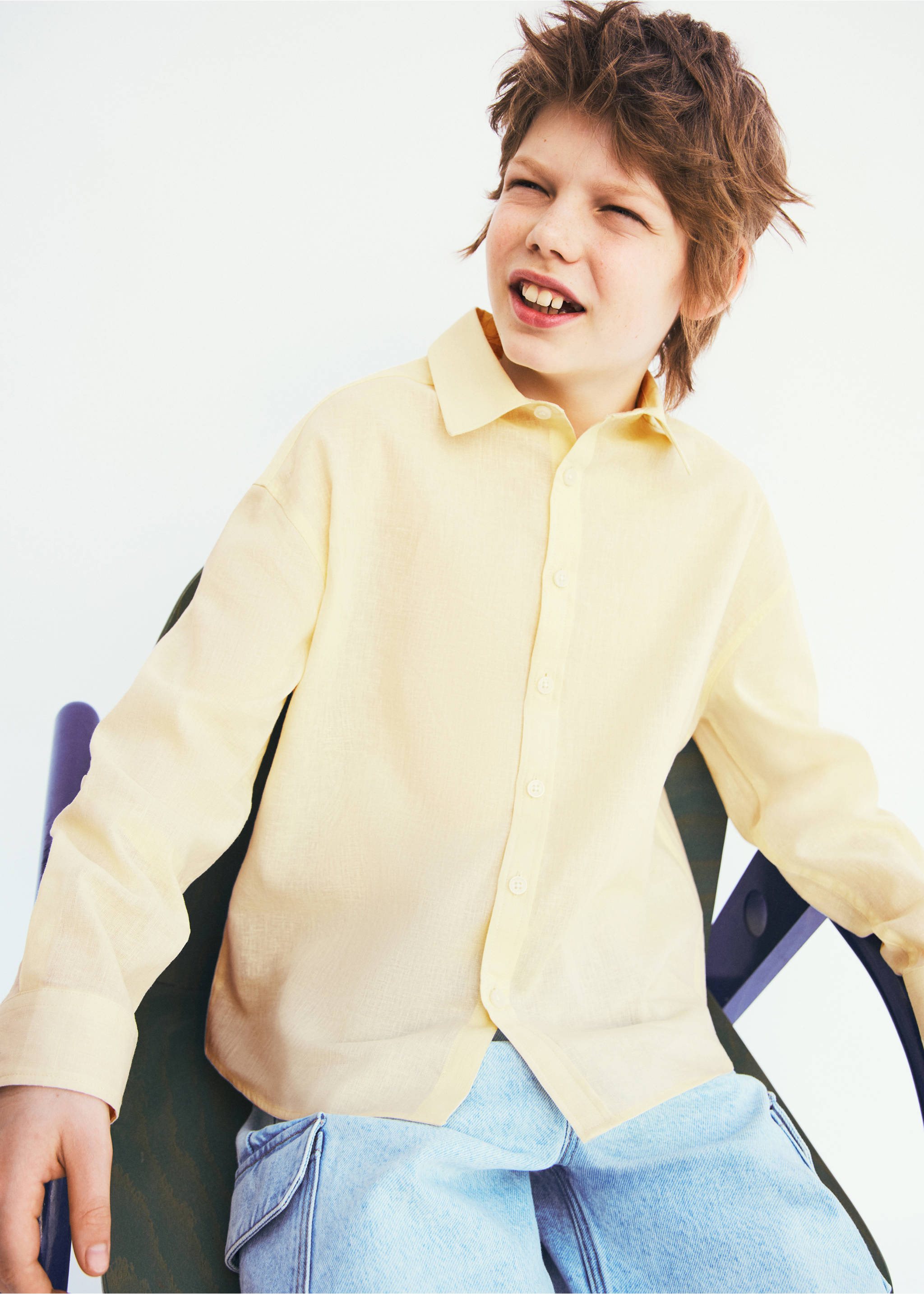 Straight linen shirt - Medium plane, Vanilla. Ref: 27068263-00.