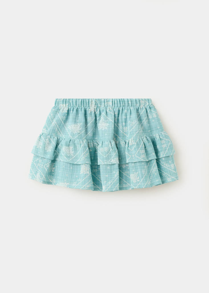 Printed ruffle skirt — Turquoise