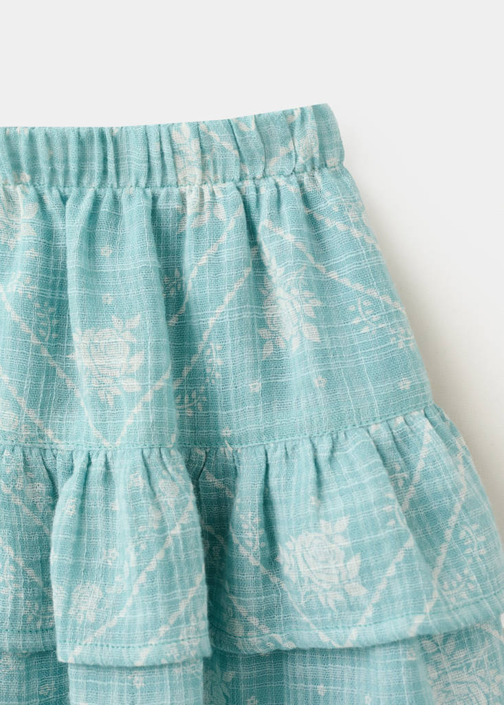 Printed ruffle skirt — Turquoise