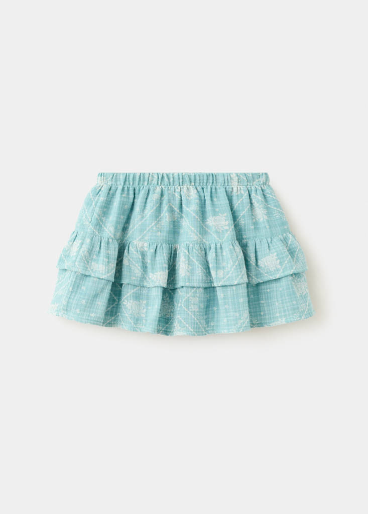 Printed ruffle skirt — Turquoise