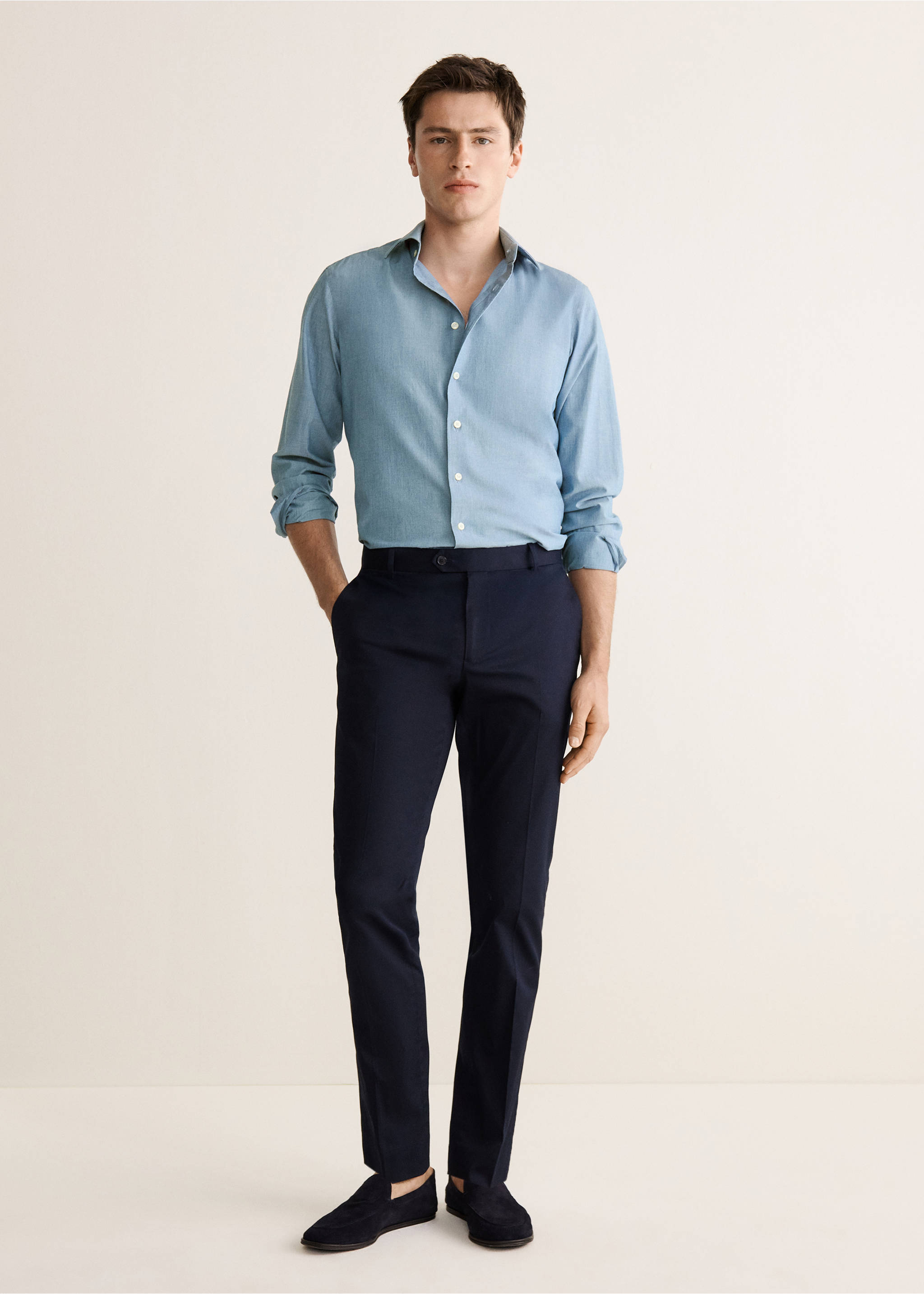 Chemise slim fit 100 % coton - Plan général, Bleu. Ref: 27068271-00.