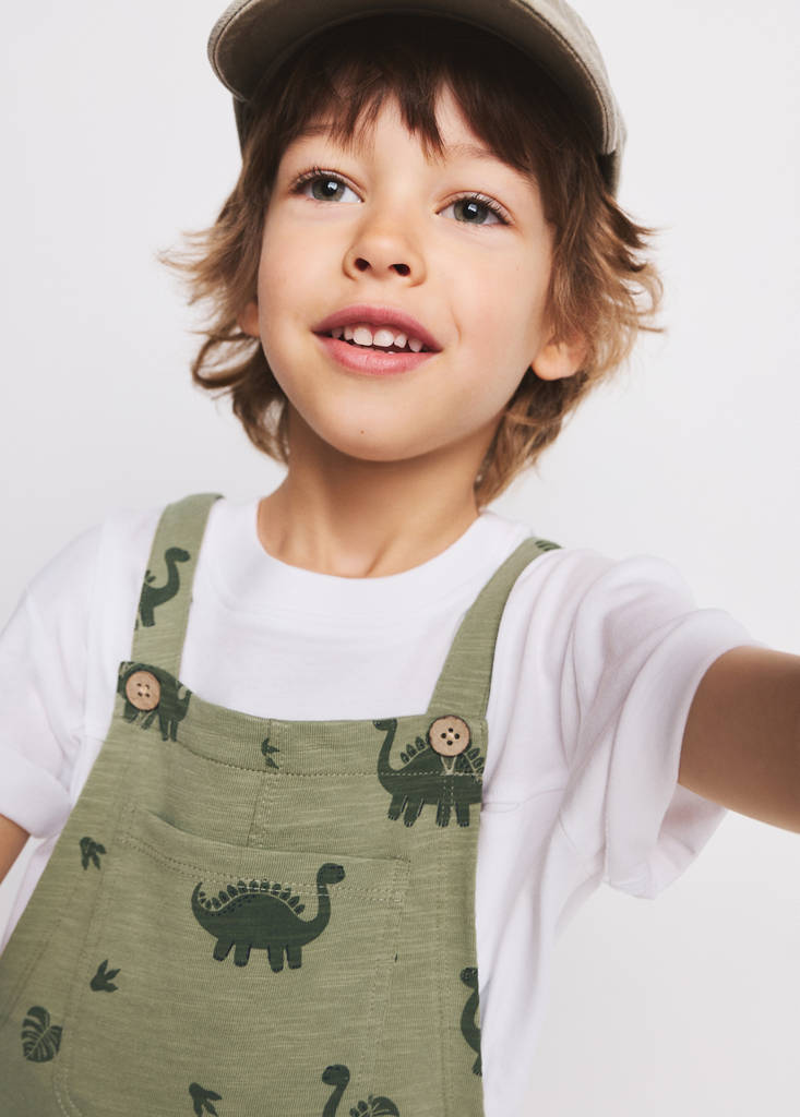 Printed cotton dungarees — Khaki