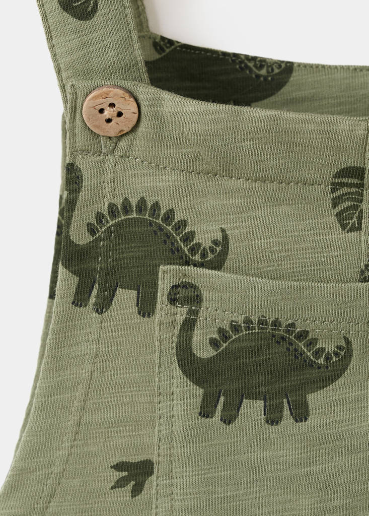 Printed cotton dungarees — Khaki