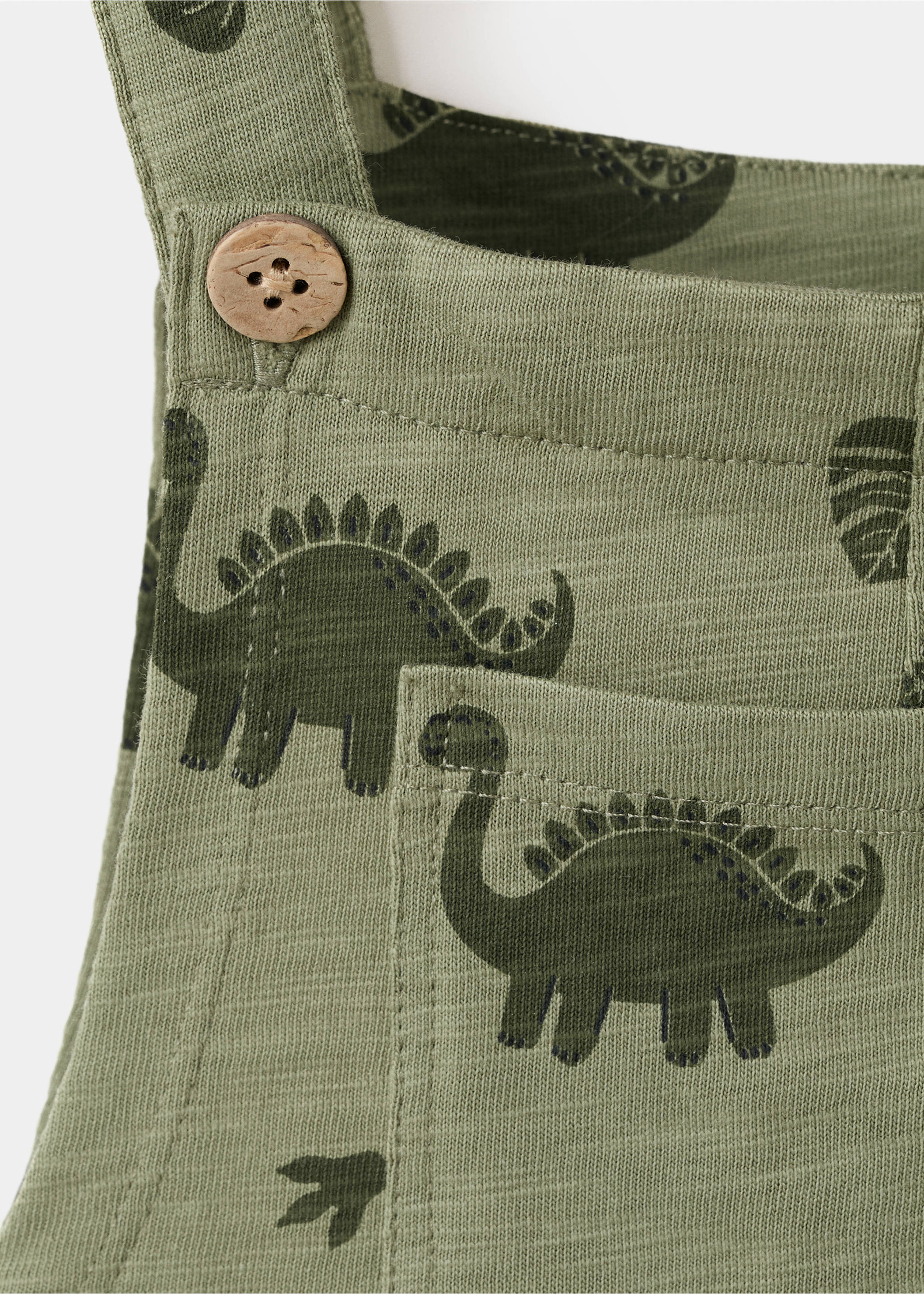 Printed cotton dungarees - Details of the article 8, Khaki. Ref: 27068272-00.