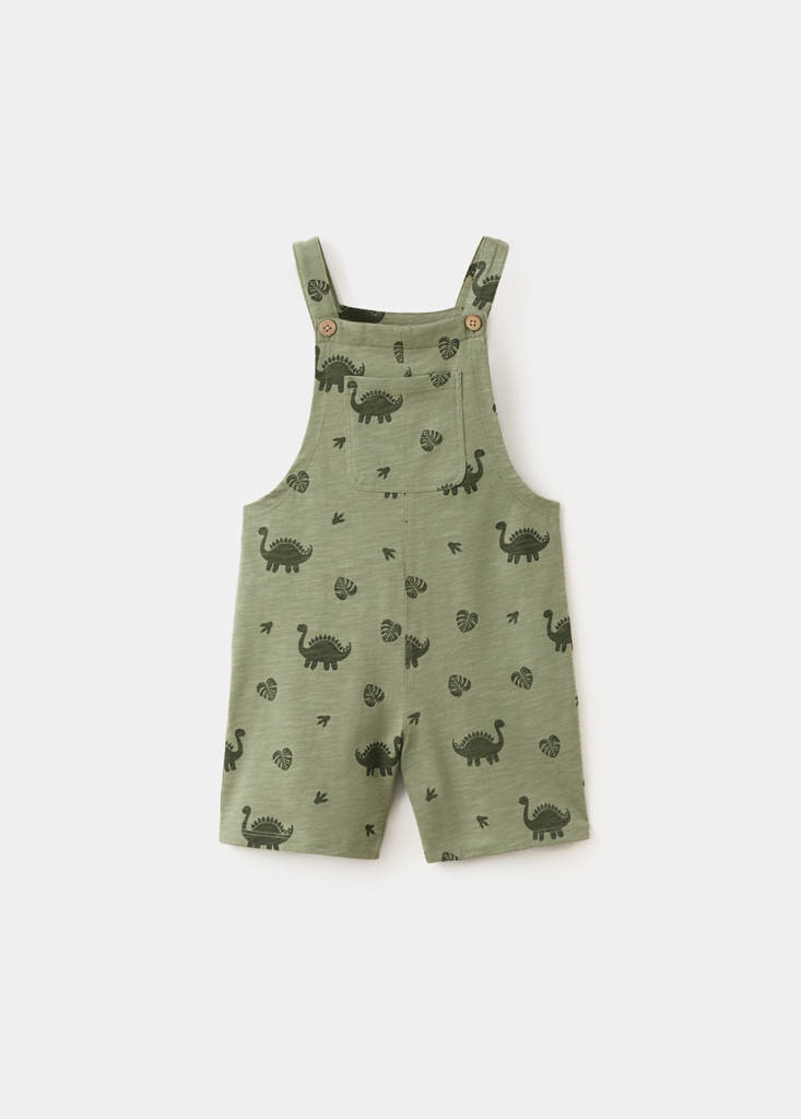 Printed cotton dungarees — Khaki