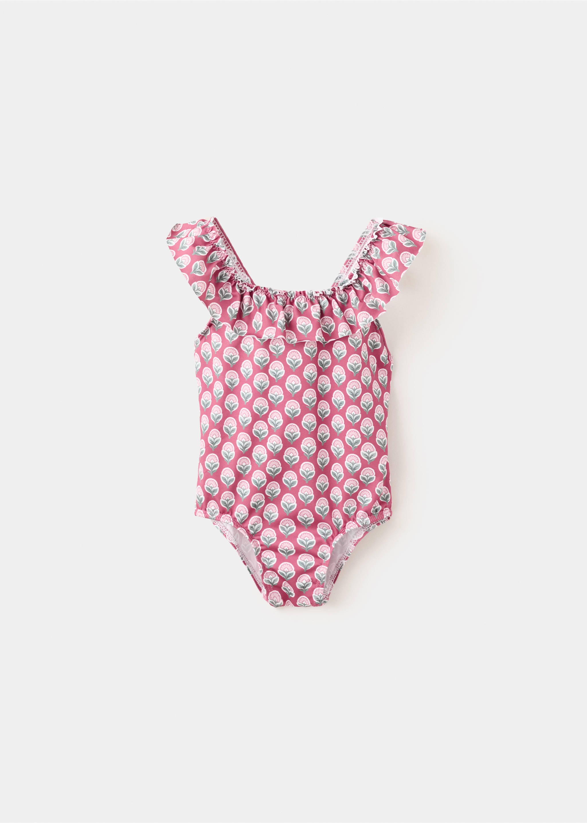 Floral print swimsuit with ruffles - Article without model, Pink. Ref: 27068274-00.