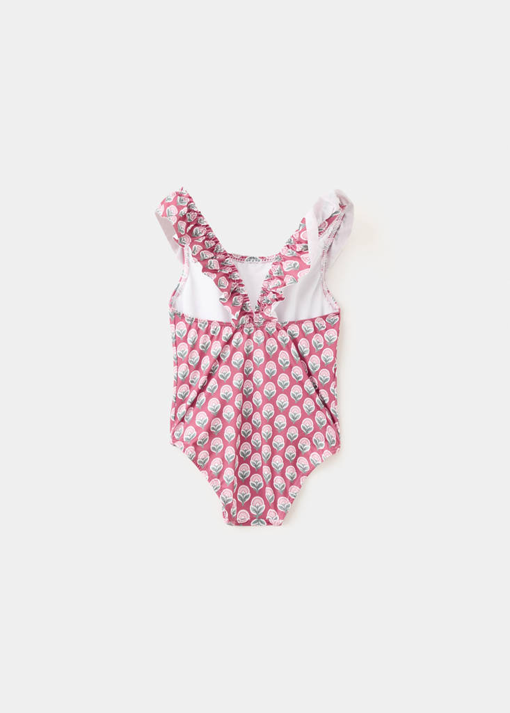 Floral print swimsuit with ruffles — Pink