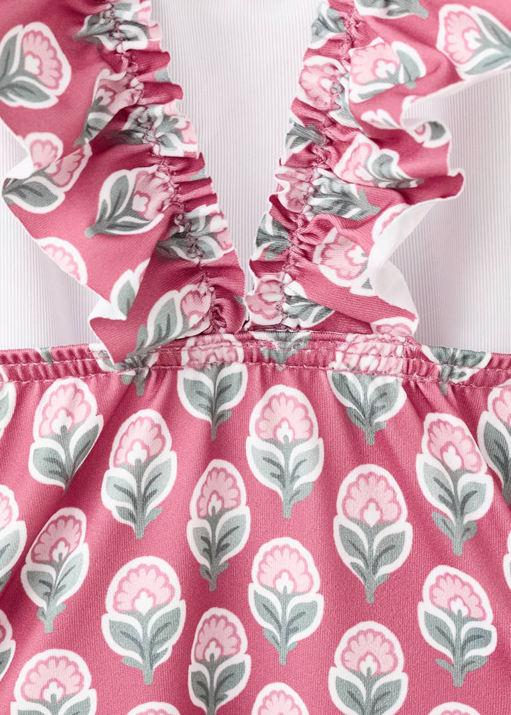 Floral print swimsuit with ruffles — Pink
