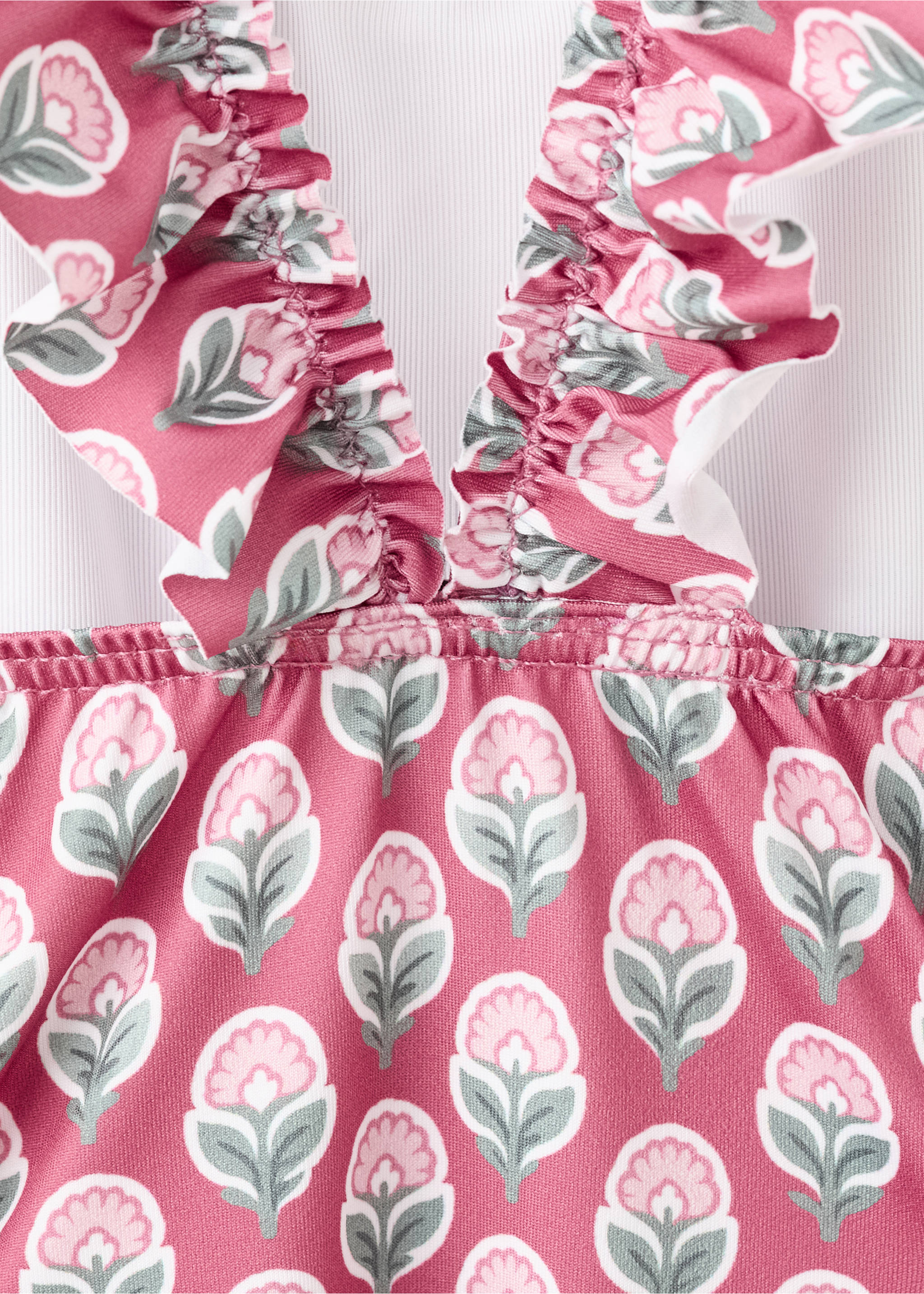 Floral print swimsuit with ruffles - Details of the article 8, Pink. Ref: 27068274-00.