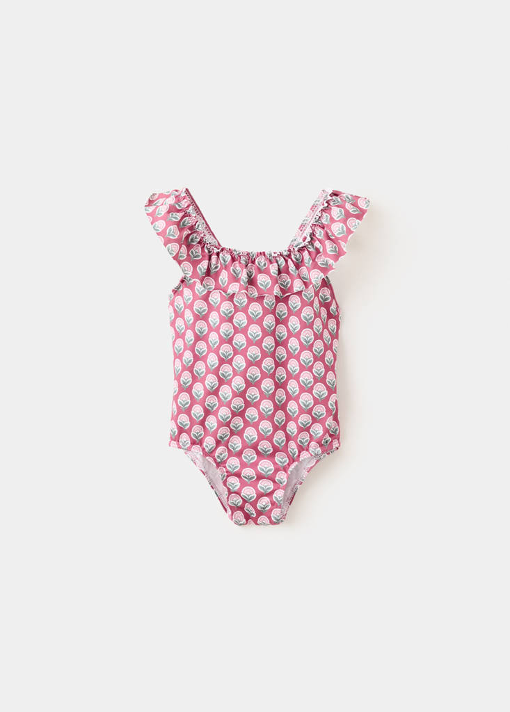 Floral print swimsuit with ruffles — Pink