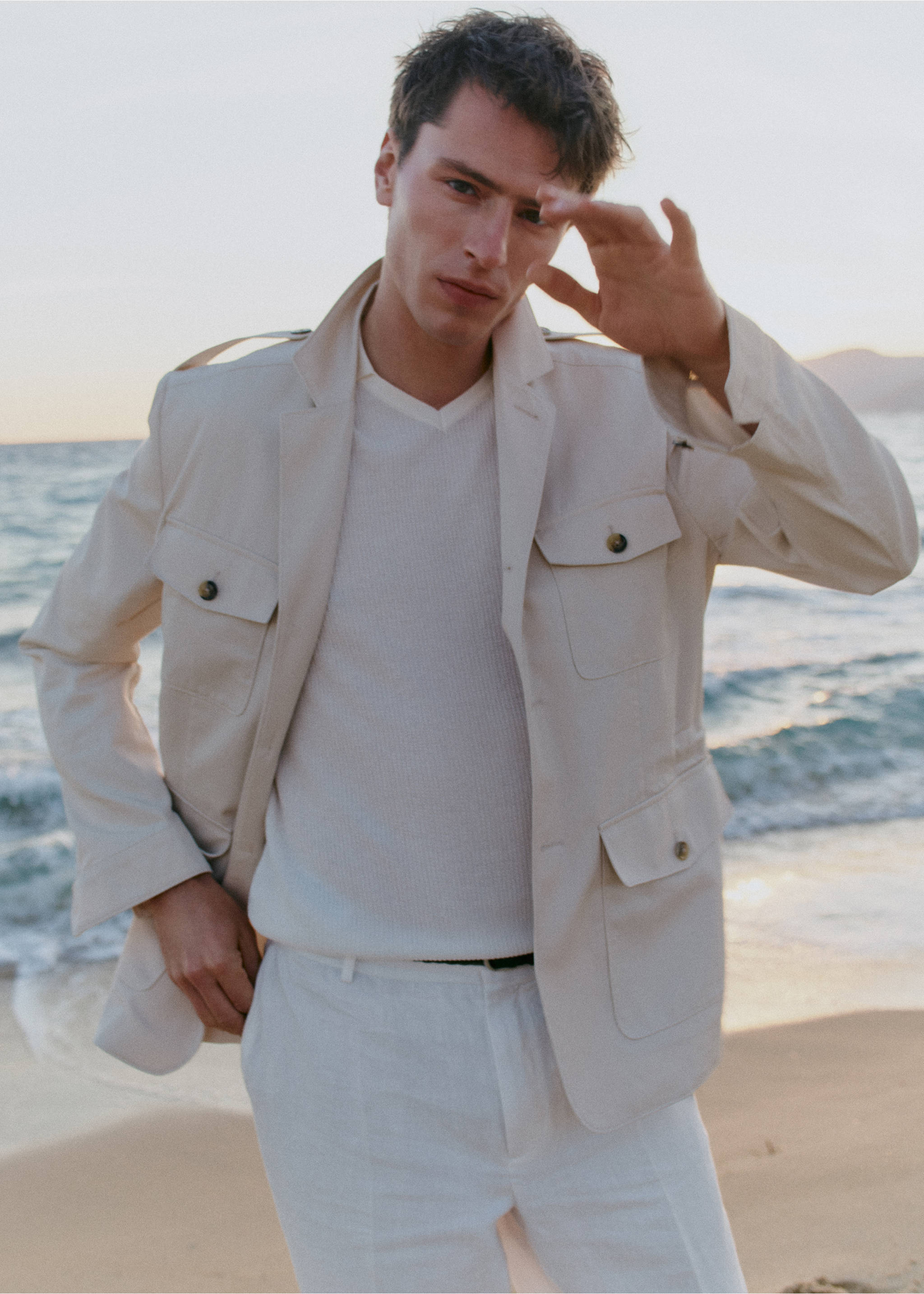 100% Italian cotton jacket - Details of the article 5, Beige. Ref: 27068275-00.