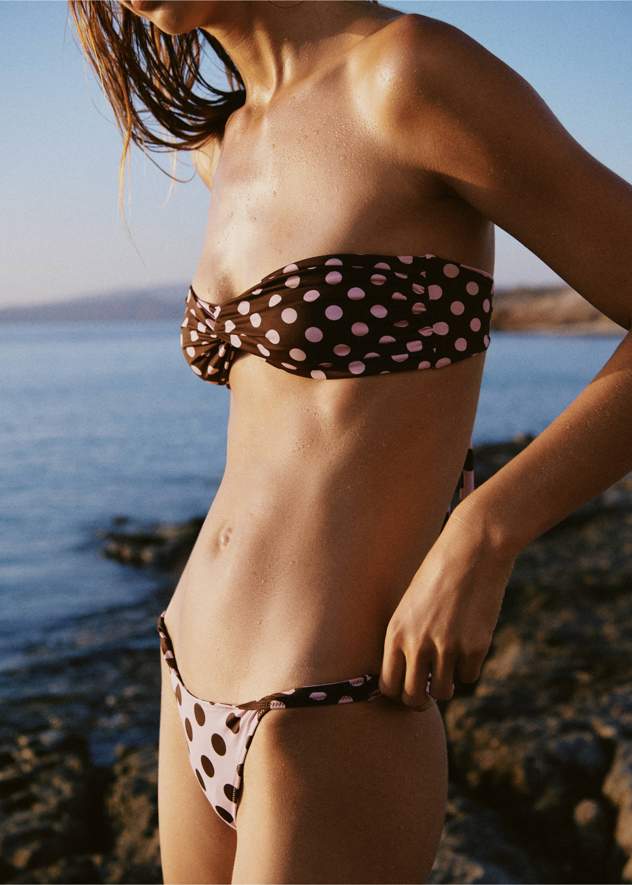 Bandeau bikini top with polka dots - Medium plane, Pink. Ref: 27068647-00.