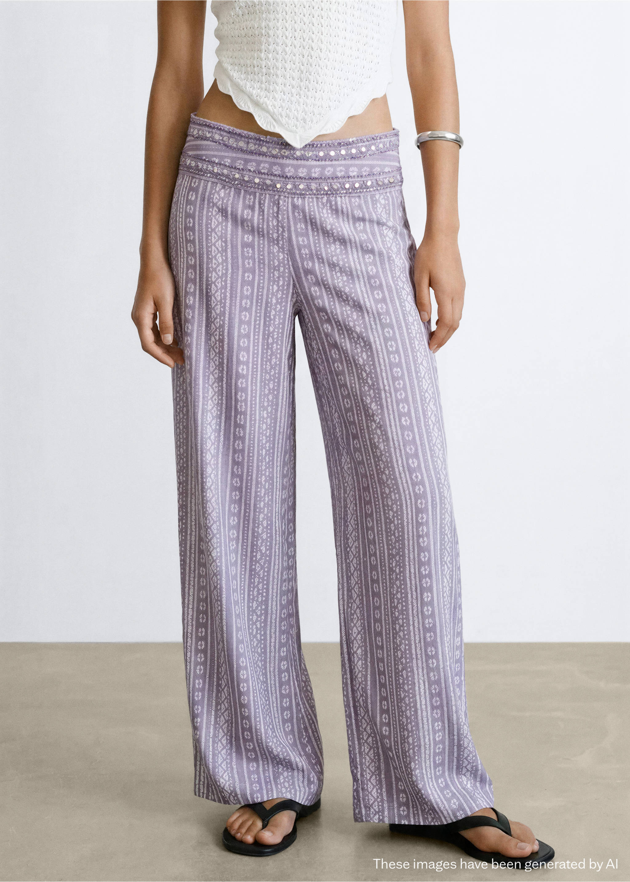 Flowy printed trousers - Medium plane, Light/Pastel Purple. Ref: 27068650-00.