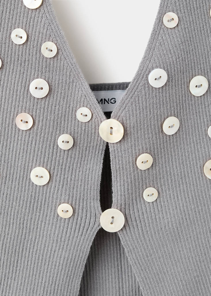 Fitted top with decorative buttons — Medium Heather Grey