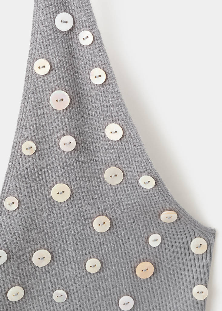 Fitted top with decorative buttons — Medium Heather Grey