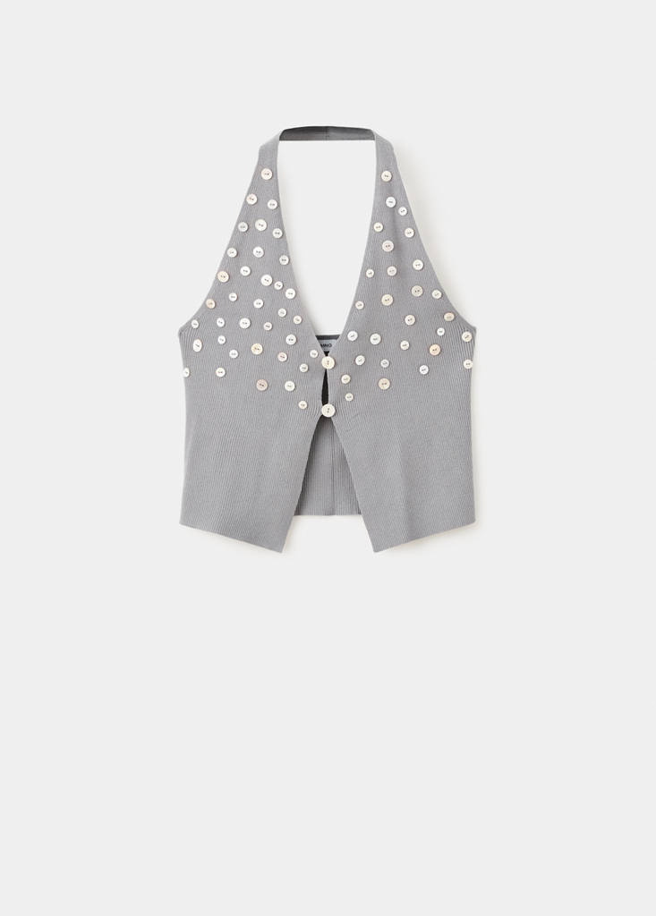 Fitted top with decorative buttons — Medium Heather Grey