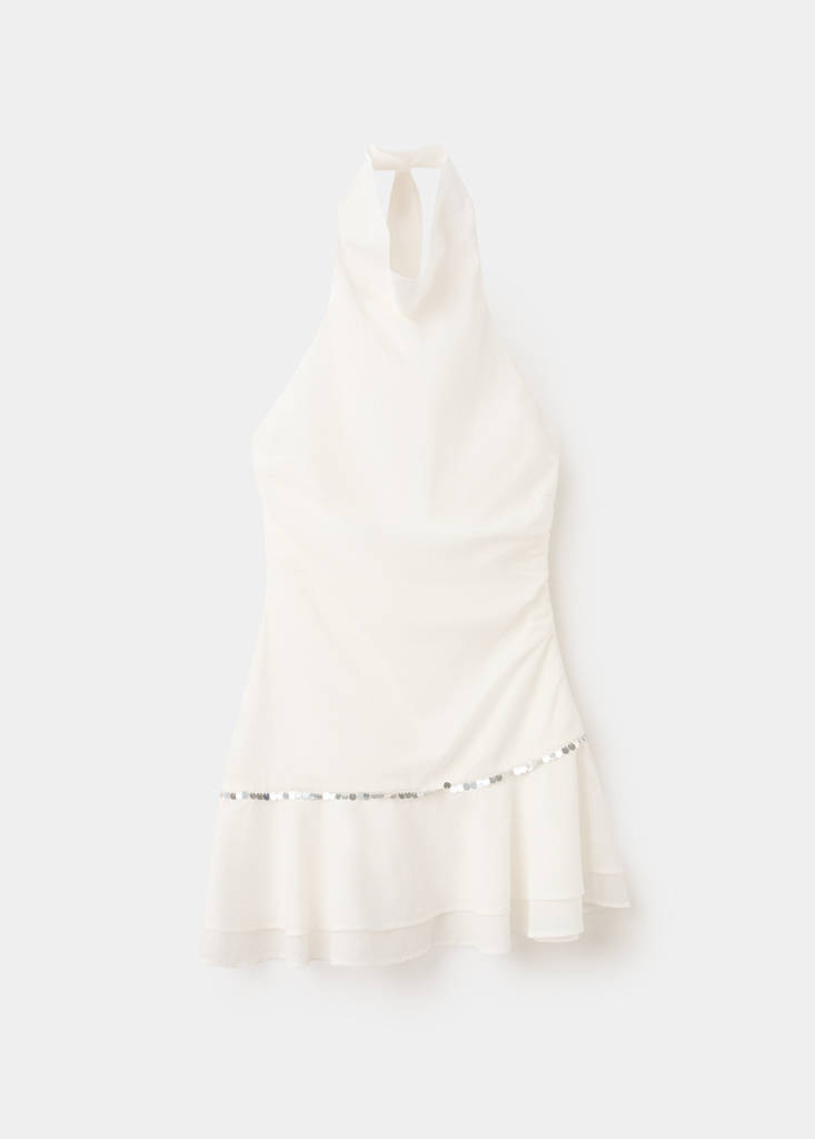 Ruffled halter-neck dress — White