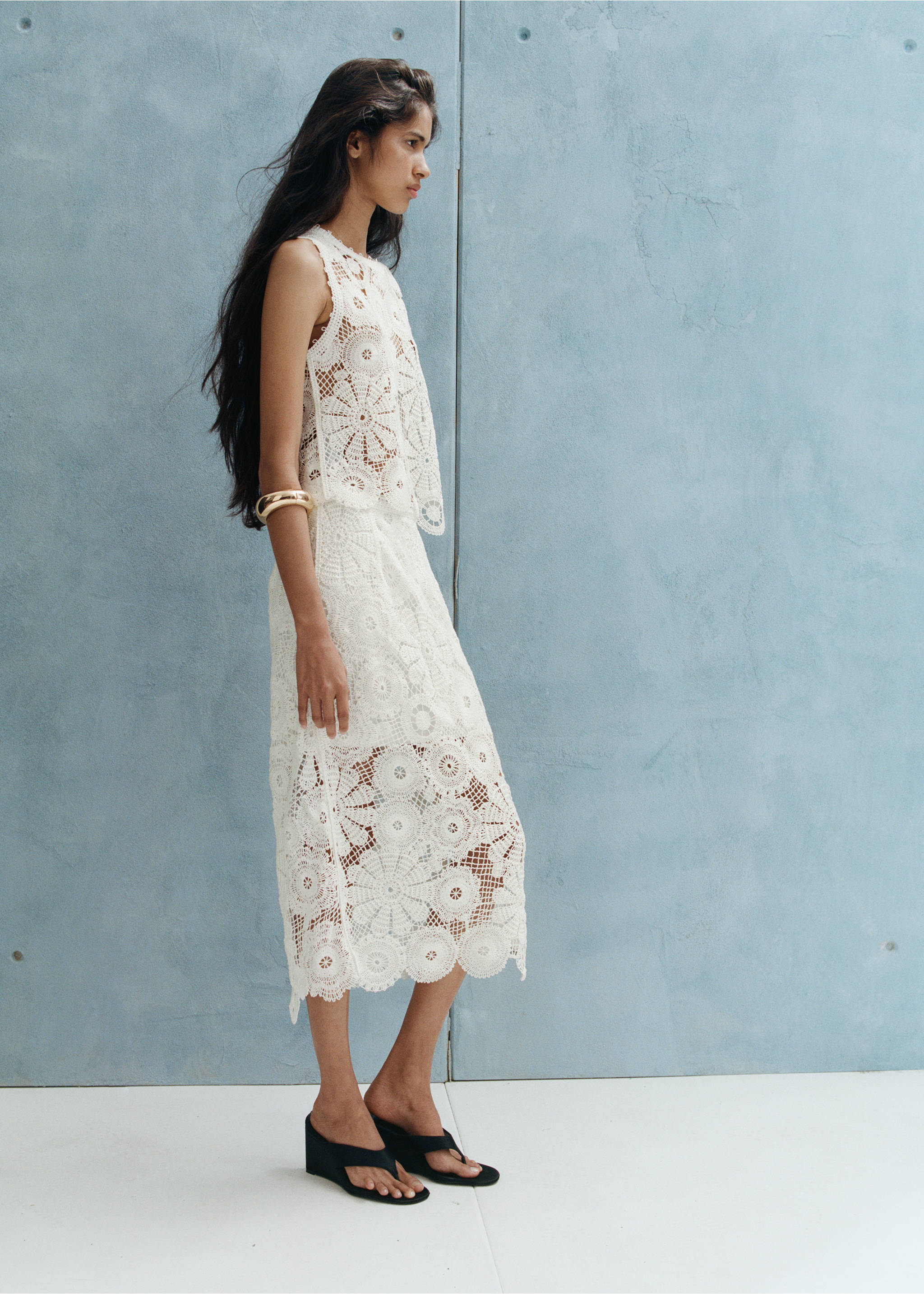 Embroidered top with openwork details - General plane, Off White. Ref: 27069055-00.